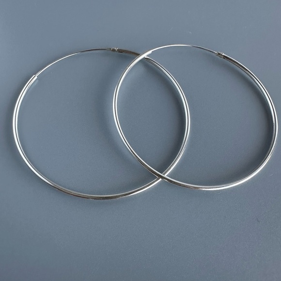 Sterling Silver Endless Thin Hoop Earrings 45mm - Picture 6 of 7